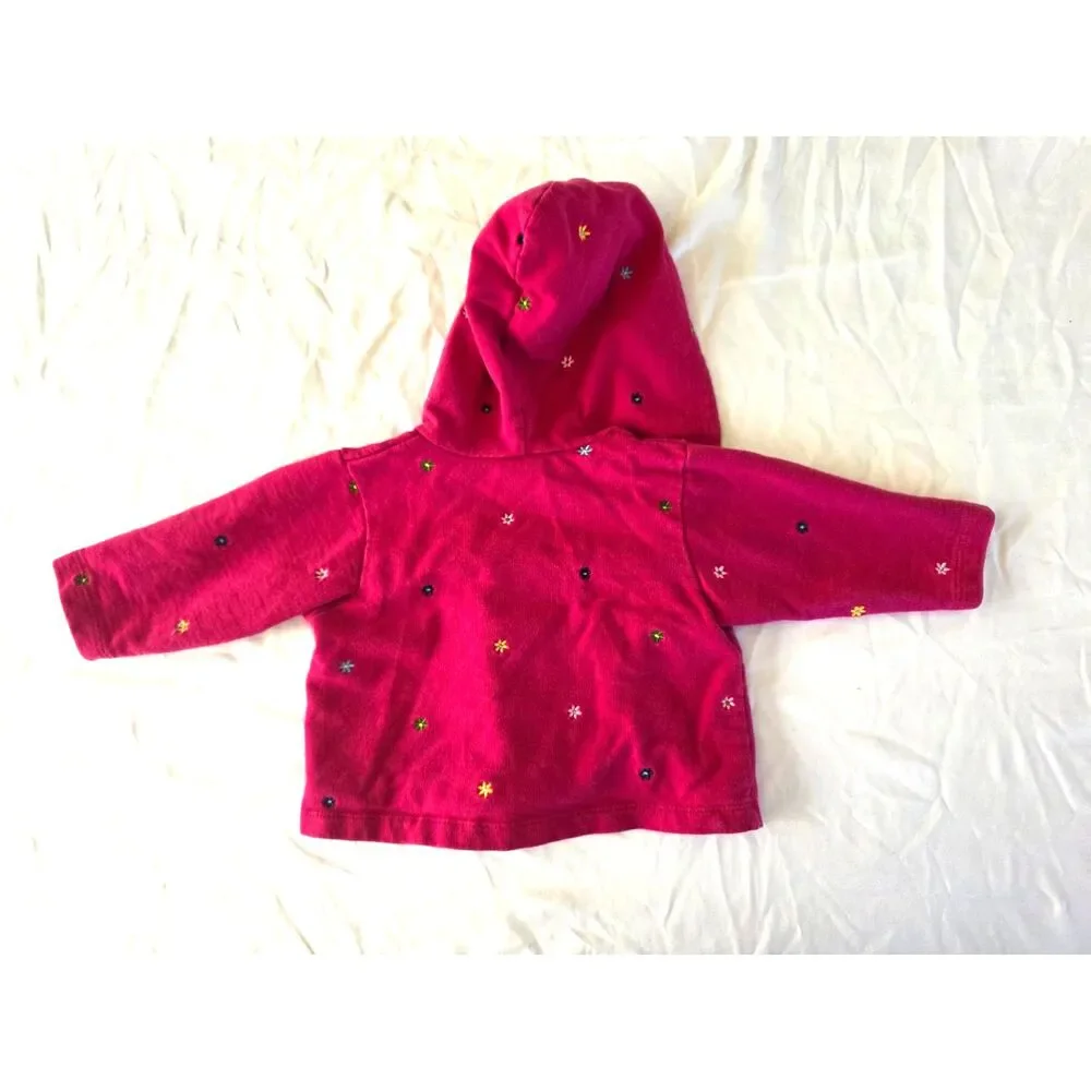 Vintage OshKosh B'Gosh Pink Floral Embroidered Zip Hoodie Jacket - Sz 3/6 Months